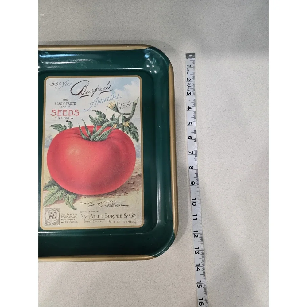 Vintage Burpees Seeds Metal Serving Tray Matchless Tomato 1914 Catalog Art Tin